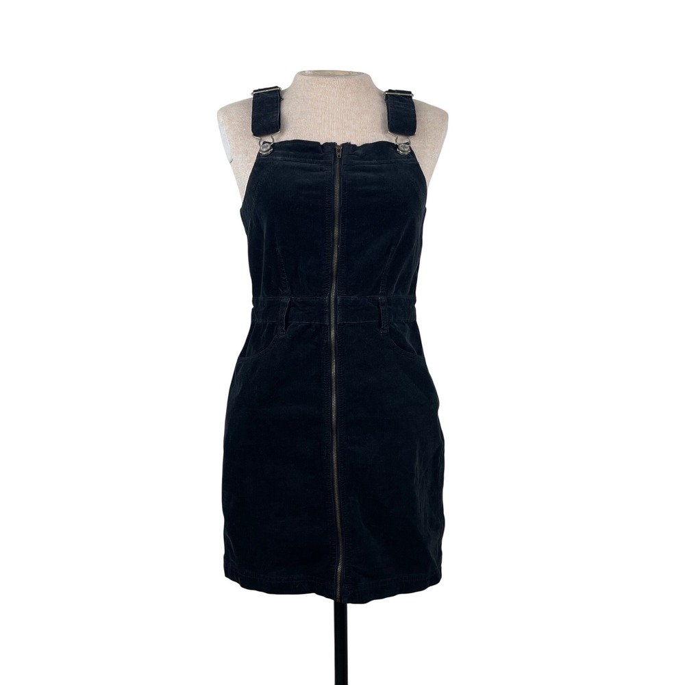 American Eagle Black Corduroy Zip Front Pinafore Overall Mini‎ Dress Womens 4